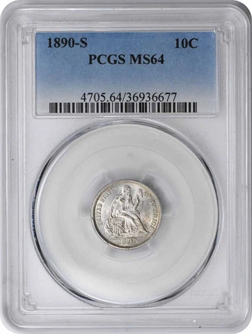 1890-S Liberty Seated Silver Dime MS64 PCGS Cover