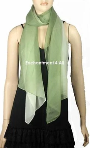 Large Elegant Handmade Oblong 72"x26" Fashion Scarf Shawl Wrap, Shaded Green - Picture 1 of 3