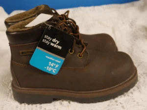NEW KIDS SZ 1 WATERPROOF SMARTFIT BROWN LACES STAY DRY COMBAT STYLE SHOES BOOTS - Picture 1 of 7