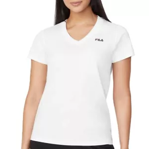 NWT FILA SOLID WHITE 1676552 V-NECK SHORT SLEEVE KNIT TOP SZ L #F247 - Picture 1 of 3