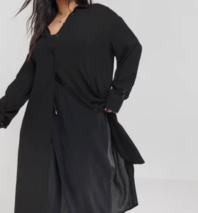 SIMPLY BE LADIES BLACK LONGLINE CRINKLE LONG SLEEEVE SHIRT NEW (ref 476) - Picture 1 of 4