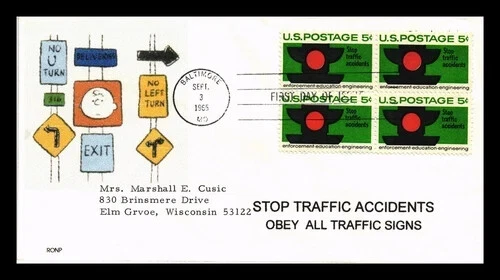 Semáforo de parada de accidentes de tráfico 1965 cinturones de seguridad ronp señales de tráfico cachét fdc Foto 1 de 1