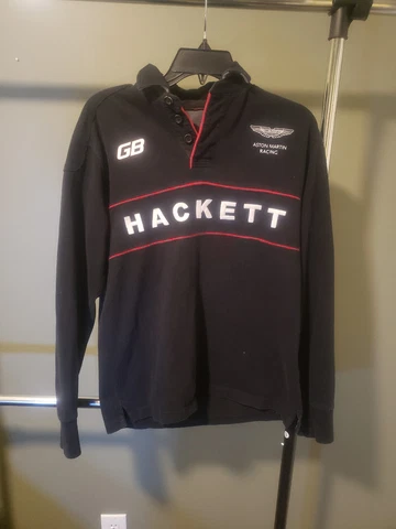 Aston Martin Shirt Mens Small Racing Rugby Black Hackett Polo L/S Y2K Streetwear Cover