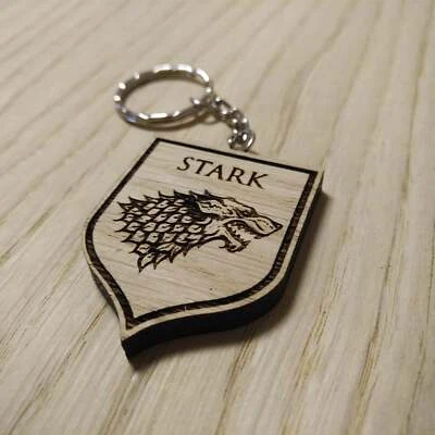 Lasercut wooden keyring keychain. Game of Thrones house Stark - Immagine 1 di 2