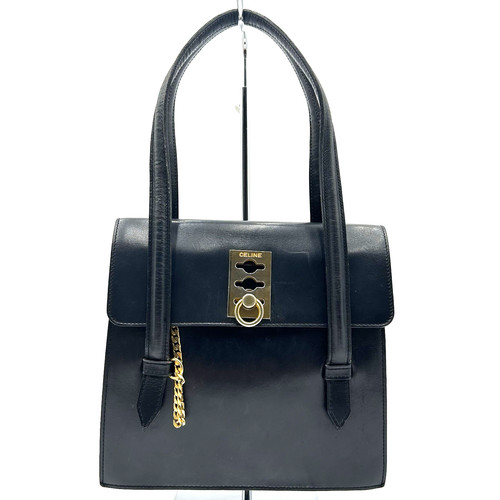 CELINE Mini Borsa a Mano in Pelle Nera Lucchetto Catena Ferramenta Oro Riutilizzo FS Vintage