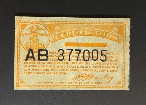 Iowa State Revenue Stamp - orange Liquor Tax #LS5 - used - IA Cover