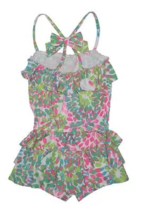 New Kate Mack Girl's Island Hopping Tropical Hot Pink & Green Romper Size 4 - Picture 1 of 1