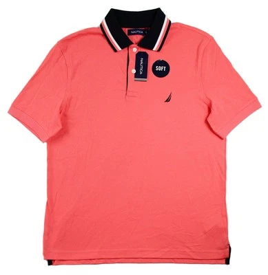 Camisa polo masculina Nautica média coral rosa mistura de algodão macio manga curta clássica - Imagem 1 de 4
