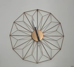 Contemporary Statement Copper Wire, Round Wall Clock, Geometric Design, 30" - Picture 1 of 10