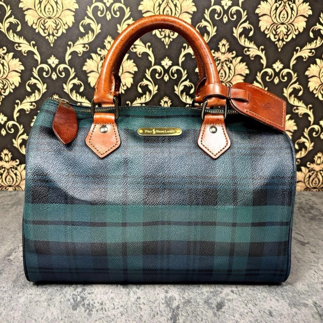 バッグ polo ralph lauren check boston bag Polo Ralph Lauren Boston Bag, Checkered Pattern, Green, Large Capacity