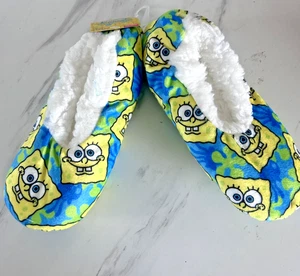 Sponge Bob Square Pants Nickelodeon Slippers Sherpa Kids S/M Size 8 - 13 BxV - Picture 1 of 4
