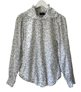 Ralph Lauren Womens Cream/blue Floral Oversize Collar Balloon Sleeve Shirt UK 10 - Picture 1 of 18
