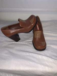 90s Y2K Patchwork Office Siren Platform Chunky Heel Unlisted Brown Shoes Size 8 - Picture 1 of 6