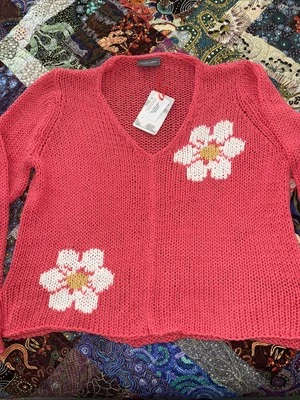 Suéter de algodón Daisy V de madera para barcos coral hibisco SM Foto 1 de 3