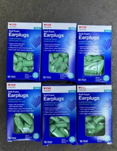 CVS 6 Packs Of 10 Sets Soft Green Foam Earplugs Noise Reduction 60 Pairs! - Picture 1 of 1