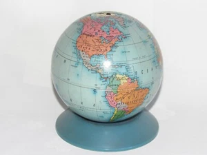 09J1 ANCIEN JOUET MONT BLANC TIRELIRE MAPPEMONDE TERRE 1960 - Imagen 1 de 5