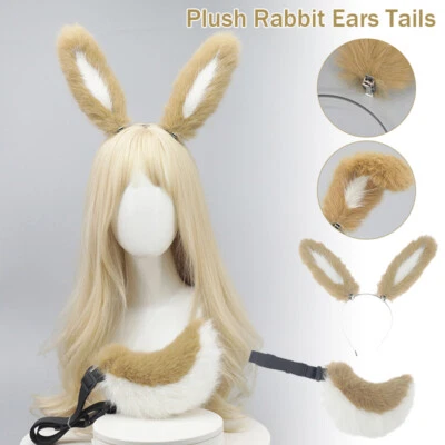 Furry Bunny Ears Headband Cute Tails Plush Cosplay Animal Tail Props Party - Image 1 of 4