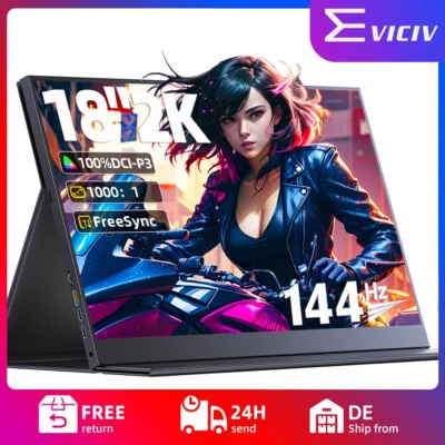 EVICIV Monitor Portatile 18 Pollici Portatile Mobile IPS Schermo 144Hz 2560x1600 2K HDR