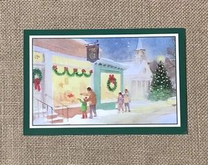 Tarjeta de Navidad vintage George Shedd ventana compras tienda de juguetes nostalgia enmarcable - Imagen 1 de 4