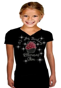 Bling It's My Birthday,Rhinestone Girl T-Shirt Minnie with Cupcake 10 12 14 - Picture 1 of 1