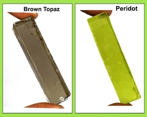 Brown Topaz & Olive Green Peridot Gemstone Slice Rough Pair 170-190 Ct Certified - Picture 1 of 6
