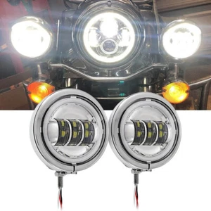Pair Motorcycle 4.5" Inch LED Fog Lights Passing Lamps W/ Chrome Housing Bukcet - Bild 1 von 12