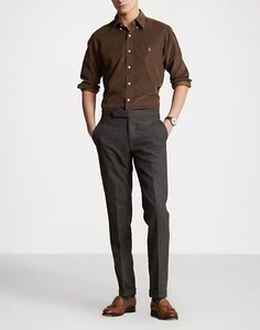 Camicia RALPH LAUREN vestibilità classica in velluto a coste marrone taglia L orig. 125€ NUOVO - Foto 1 di 7