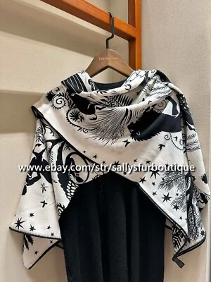 Sallys 70% Cashmere & 30% Silk Wrap Scarf Tribal Animal Print 2 Face Shawl 53" - Image 1 of 4