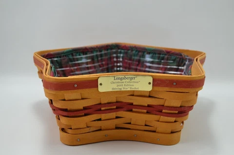 Longaberger 2001 Shining Star Basket w/ 2 Fabric Liners & Protective Liner Cover