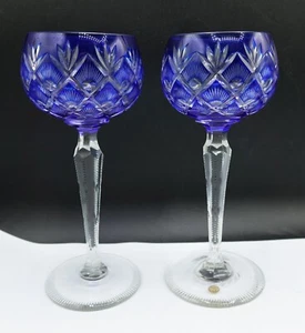 1880 FRENCH Baccarat Blue Sunshine Cut Crystal Hoock Wine Goblets VERY RARE PAIR - Picture 1 of 20