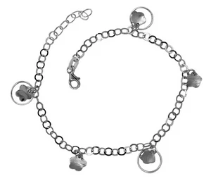 925 Solid Sterling Silver Open Circle Flower Anklet - Ankle Bracelet - Picture 1 of 3