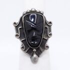 Sterling Silver Vintage Carved Black Onyx Tribal Face Ring Size 6.75