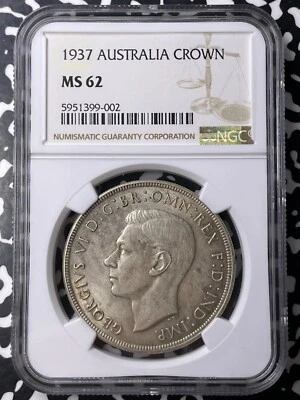 1937 Australia 1 Crown NGC MS62 Lot#MK105 Large Silver! Nice UNC! - Image 1 of 3