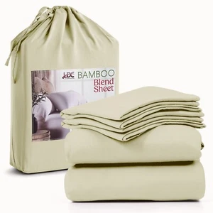 4-Piece Premium Bamboo Blend Bed Sheet Set Deep Pocket Breathable Soft Sheets - Picture 1 of 80