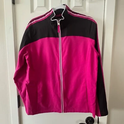 Made for Life Womens Magenta and Black Zippered Lightweight Jacket Size L Large - Image 1 of 4