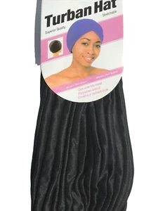 Black Stretchable Turban - head wrap rag hat cap chemo - Free Shipping USA - Picture 1 of 3