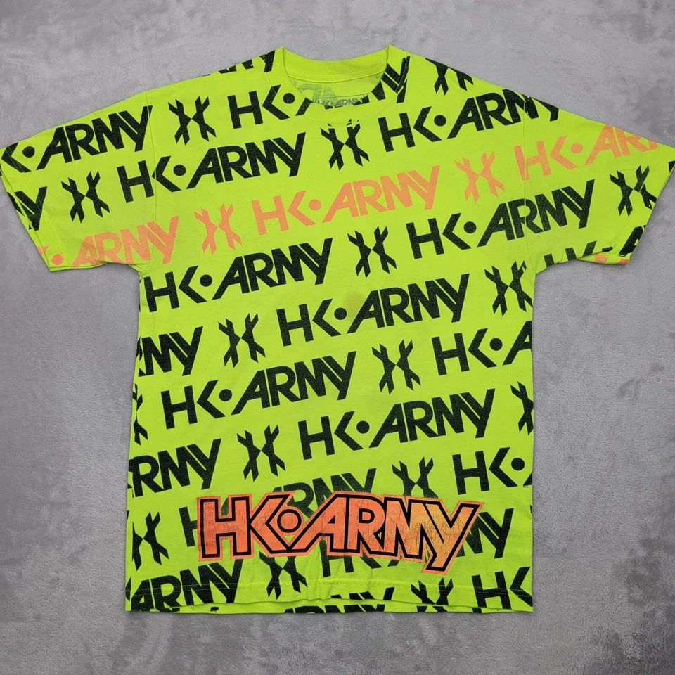 Camisa masculina HK Army grande amarela neon estampa total de time de arma de paintball - Imagem 1 de 4