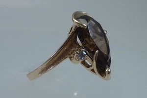  14K Yellow Gold Brown Topaz and Diamond Chip Ring, Size 5.5 - Picture 1 of 5
