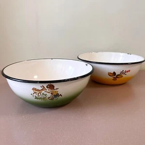 Decoración rural francesa 2 Lg. Ensaladeras esmaltadas coloridas Kitchenalia soviética URSS - Imagen 1 de 10