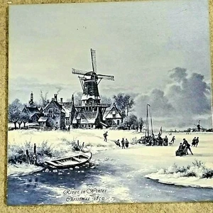 Royal Mosa RIVER in WINTER CHRISTMAS 1850 6" Holland Tile Delft Blue/Gray - Picture 1 of 6