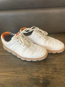 FootJoy Dryjoys Tour  7.5 M White Leather/Orange Trim Spikeless Golf Shoes 53649 - Picture 1 of 6