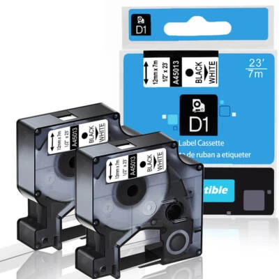 Совместимая с этикетками Dymo D1 белая этикетировочная лента 45013 1/2 дюйма 12 мм 2 упаковки - Изображение 1 из 4