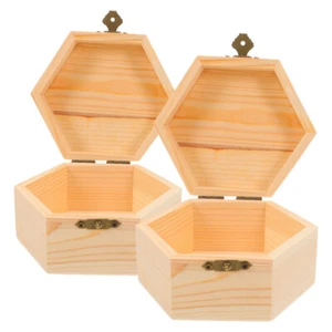 2pcs kleine hölzerne Schmuckschachtel Holz Schmuck Organizer DIY Craft Storage - Bild 1 von 12