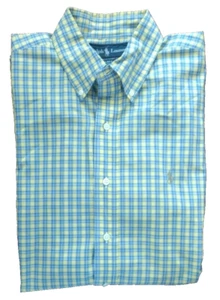 Ralph Lauren Herren Blake Langarm blau gelb & grün kariert Knopfleiste Gr. M - Bild 1 von 4