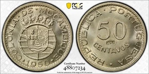 MOZAMBIQUE 1950 50 C, PCGS SP66 (PROVA) KM-Pr19 (Essai) - Picture 1 of 1