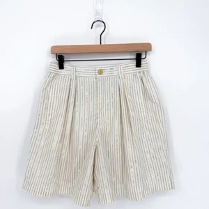 Vintage Lizwear Metallic Stripe High Rise Pleated Shorts Tagged 10 Petite (28") - Picture 1 of 6