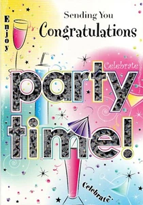 'SENDING YOU CONGRATULATIONS - PARTY TIME' GREETINGS CARD AND ENVELOPE 5" X 7" - Picture 1 of 3