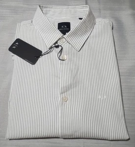 Armani Exchange A/X Shirt, White/Gray Pinstriped - L - NWT - Picture 1 of 14