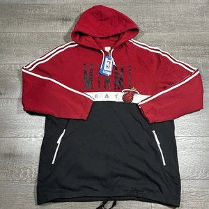 Adidas Miami Heat Hoodie XXL Red Black Colorblock Pullover NBA Logo Zip Pockets - Picture 1 of 7