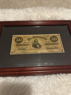 1861 Confederate States of America $50 Fifty Dollar Note Framed 9 X 13 - Image 1 of 4